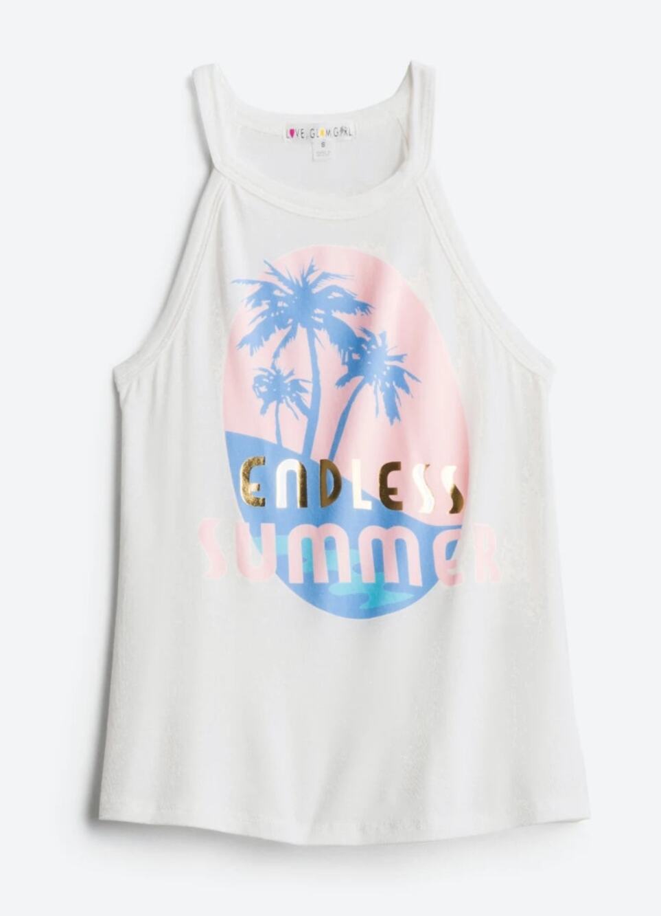 Love Glam Girl Endless Summer Palm Graphic Halter Tank Beach Top M